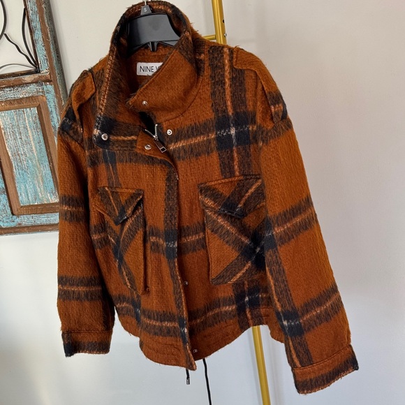 Nine West Burnt Orange & Black Plaid Teddy Jacket shacket EUC XL - Picture 4 of 16